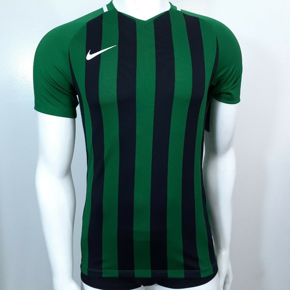 Nike Men's Green Black Division III Striped Dri Fit Football Soccer Jersey Small